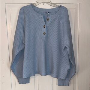 OLD NAVY Waffle Knit Long Sleeve Henley Top Blue XL Relaxed Lounge Thermal Boxy